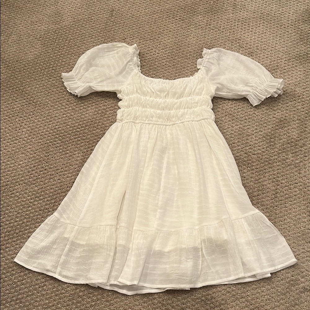 Amazon White Smocked Tiered Mini Dress with Puff Sleeves